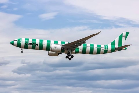 A Condor Airbus A330-900 aircraft with the registration D-ANRA at Frankfurt Airport, Germany,