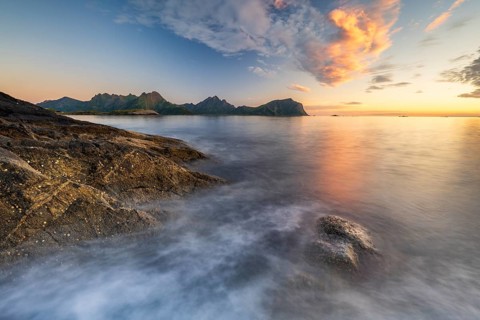 Rocky coast in the evening, near Nyksund, Langoya Island, Vesteralen, Northern Norway, Norway,