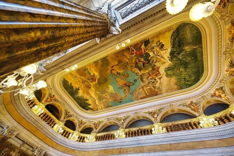 Belle Epoque Amazon Theatre, Noble Hall frescoes, Manaus, Amazonia State, Brazil, South America