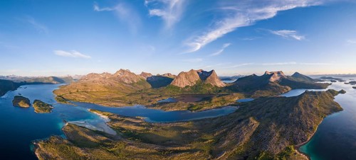 View of mountains and fjord, Mount Stortinden, Efjord, Tysfjord, Ofoten, Nordland, Norway, Europe