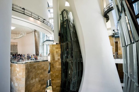 Guggenheim Museum, architect Frank Gehry, entrance hall, interior view, Bilbao, Basque Country,
