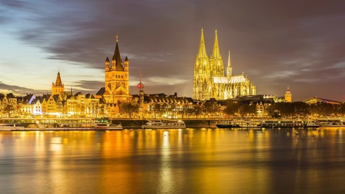 City Hall, Colonius TV Tower, GroÃŸ St. Martin, Cologne Cathedral, Old Town Embankment, Rhine,