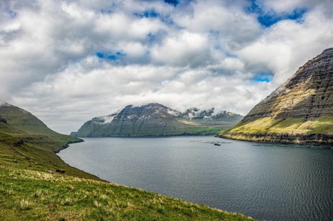 Huge fjord between Bordoy and Vidoy, Faroe islands, Denmark, Europe
