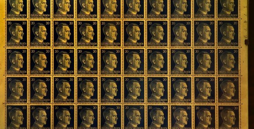Booklet pane with 20 pfennig stamps of the German Empire 1941, 1942 showing profile of Adolph