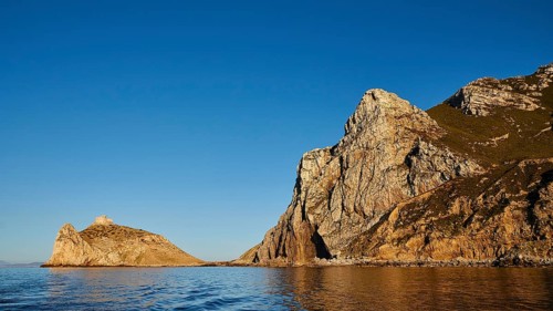 Evening light, Castello di Punta Troia, Boat tour, View from the sea, Bizarre rock formations,