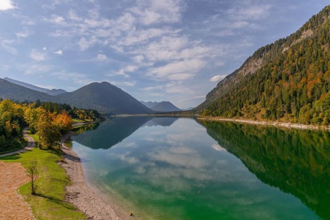 Intake structure at the Sylvenstein reservoir is used for flood protection, dams the Isar, power