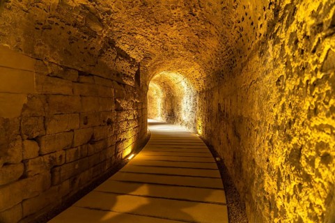 Underground passage to the Roman theatre in Cadiz, Andalusia, Spain, Europe