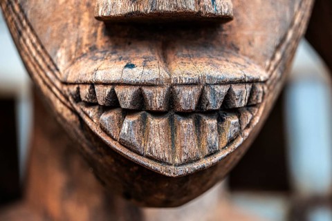 WOODEN MASK at the market in KORTHOGO, ELFENBEIN COASTS