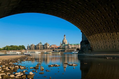Dresden Silhouette View from NeustÃ¤tter Elbufer to Dresden Old Town