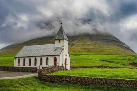 Vidareidi church in Vidoy, Faroe islands, Denmark, Europe