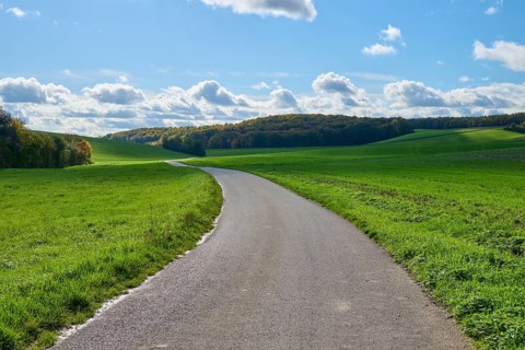 Road, field landscape, grain field, forest, sky, clouds, Duttenbrunn, Zellingen, Würzburg,