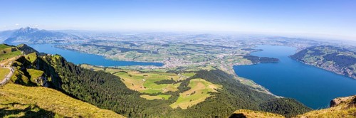 View from Mount Rigi to the city of Lucerne, Lake Lucerne, Lake Zug and Pilatus Alps Panorama in