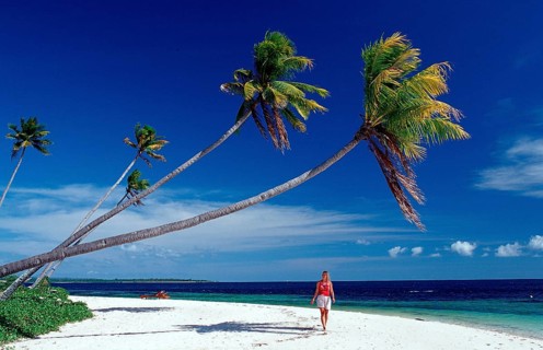 Woman on sandy beach, Indonesia, Wakatobi Dive Resort, Sulawesi, Indian Ocean, Banda Sea, Asia
