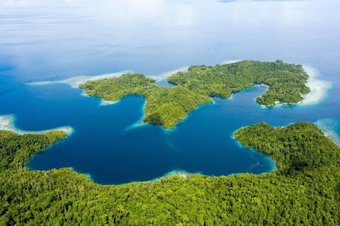 Aerial view of Janggelo Island, Raja Ampat, West Papua, Indonesia, Asia