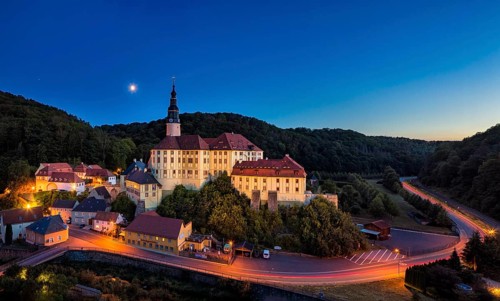 Weesenstein Castle in the Müglitz Valley, at blue hour