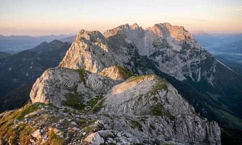 Evening atmosphere View from Scheffauer on Kaisergebirge, Wilder Kaiser, Kitzbühler Alps, Tyrol,