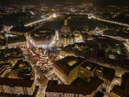 Dresden's old town at Christmas time. Despite the fact that the main sights are not illuminated due