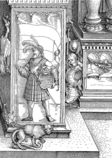 The Arc de Triomphe, base of the right central column, woodcut by Albrecht Dürer, historical,
