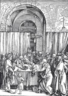 Picture cycle From the Life of the Virgin, the High Priest rejects Joachim's sacrifice, woodcut by