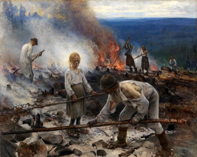 Under the Yoke, Burning of the Brushwood, Wage-Slaves, Fire-Slaughter, 1893, Painting by Eero