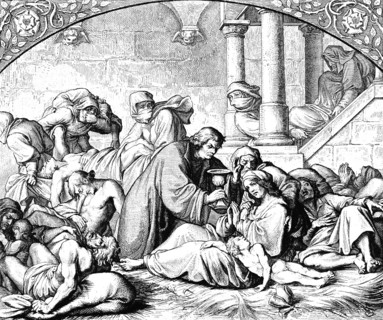 Martin Luther with the plague patients, Wittenberg, plague, disease, pestilence, death, mouth