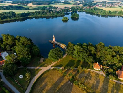 Pier with lighthouse at the Fasanenschlösschen in Moritzburg