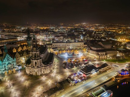 Dresden's old town at Christmas time. Despite the fact that the main sights are not illuminated due