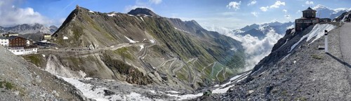 Panoramic view of north ramp Ascent from pass road to mountain pass Alpine pass with serpentines