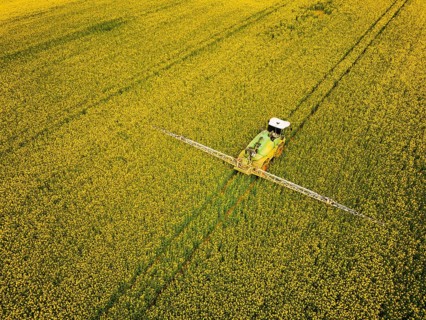 Crop protection products are applied to a rapeseed field on the outskirts of Dresden