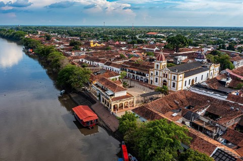 Aerial of the Unesco world heritage site, Mompox, Colombia, South America