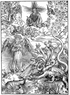 Picture cycle The Apocalypse, the woman clothed with the sun and the seven-headed dragon, woodcut