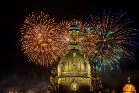 Fireworks at the Church of Our Lady for the Dresden City Festival