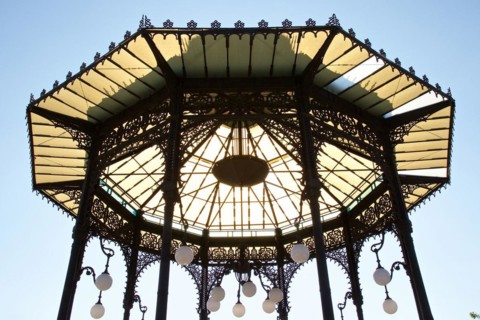Backlight, octagonal pavilion, detail, Parco Maestranze, park, Villa Bellini, Catania, Old Town,