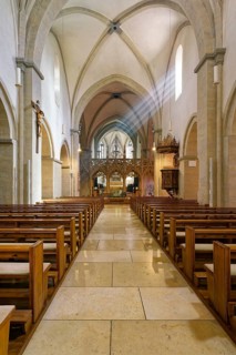 Nave and choir with late Gothic rood screen, St. Stephan's Minster, Breisach am Rhein, Kaiserstuhl,