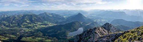 Alpine panorama, evening mood View from Scheffauer of Hintersteiner See and Inntal, Kaisergebirge,