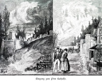 Entrance to the Cimetière du Père Lachaise, park cemetery, Paris, gravestones, horse-drawn