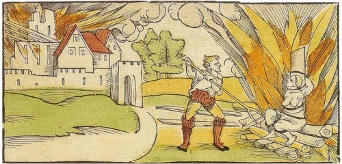 Leaflet showing the burning of an alleged witch who is said to have burned the town of Schiltach