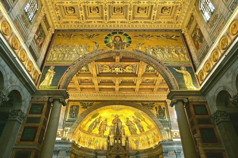 Illuminated Basilica, Rome, Lazio, Italy, Europe