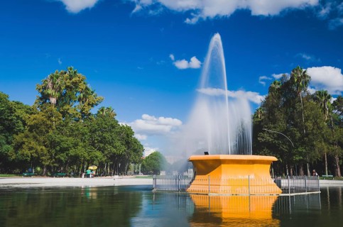 Porto Alegre, Rio Grande do Sul, Brazil, March 29, 2021: Fountain of redemption square on a