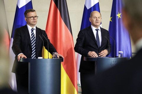 (R-L) Olaf Scholz, Federal Chancellor, and Petteri Orpo, Prime Minister of the Republic of Finland,