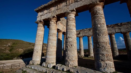 Evening light, Doric temple, Segesta, Super wide angle shot, Ancient site, Archaeological site,