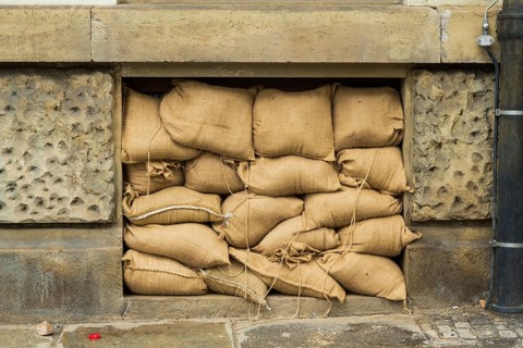 Sandbag wall in Dresden Pieschen