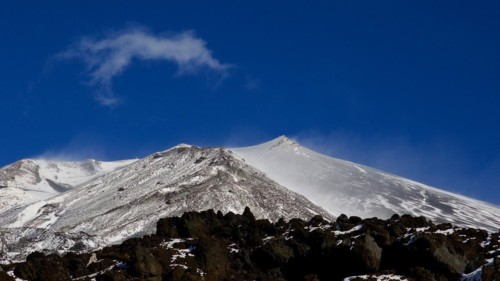 Snow-capped peaks, fresh snow, lava scree, Etna, volcano, Eastern Sicily, Sicily, Italy, Europe