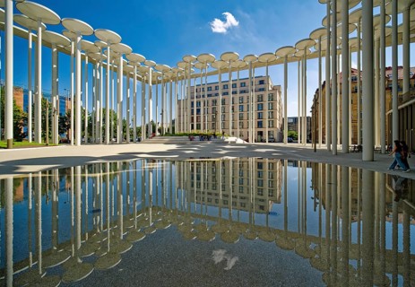Säulengarten, SAB Forum, new building Sächsische Aufbaubank, Leipzig, Saxony, Germany, Europe