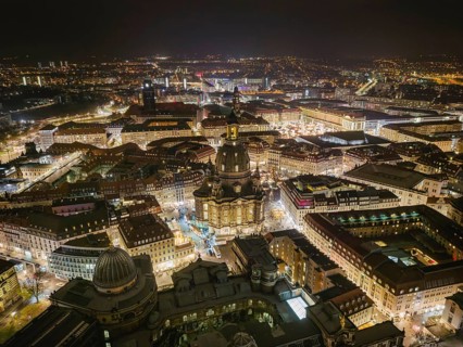 Dresden's old town at Christmas time. Despite the fact that the main sights are not illuminated due