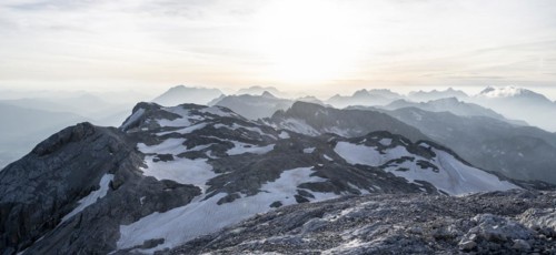 Remnants of snow, high alpine landscape, Übergossene Alm, Berchtesgaden Alps, Salzburger Land,
