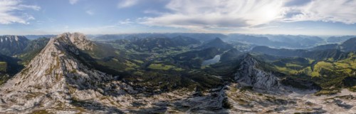 Alpine panorama, aerial view, evening mood in the mountains, view of Schaffauer with Hintersteiner