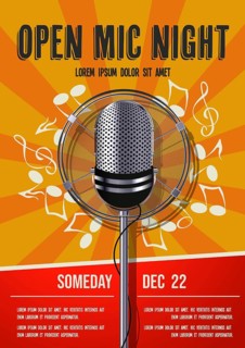 Karaoke, microphone event flyer, poster. Editable vector template