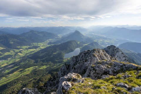 Hintersteiner Lake in the mountains, view from Schaffauer, Wilder Kaiser, Tyrol, Austria, Europe