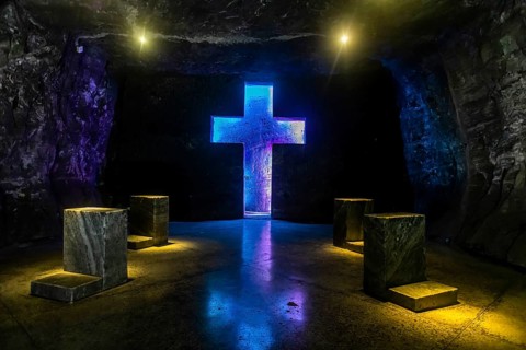 Christian cross, Salt cathedral of Zipaquira, Colombia, South America